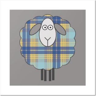 Scottish Blue and Yellow Tartan Patterned Sheep Posters and Art